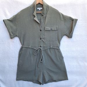 Madewell Lightspun button-up rope belt romper sage green Medium cotton EUC